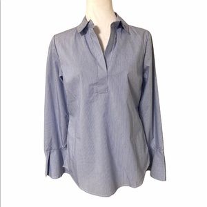 Como Blu Blue & White Pinstripe Shirt with Fluted Wrist Detail